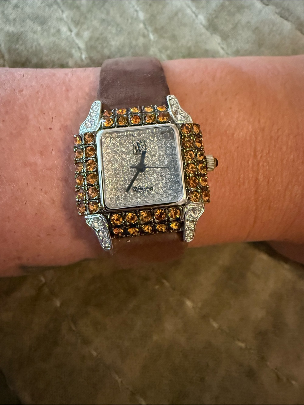 VICTORIA WIECK Beverly Hills White & Brown Crystal Dial Watch